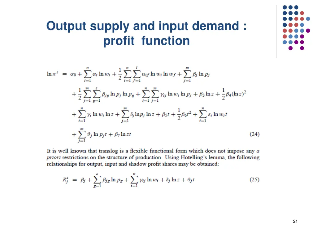 output supply and input demand profit function