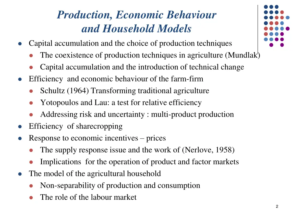 production economic behaviour and household models