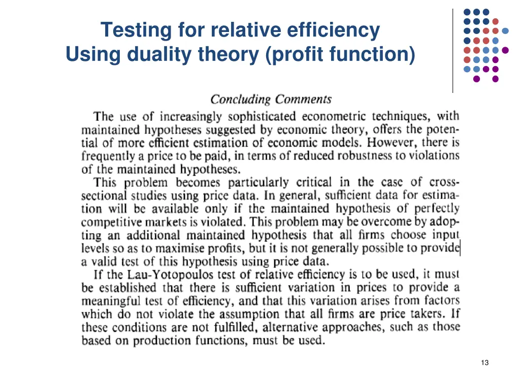 testing for relative efficiency using duality