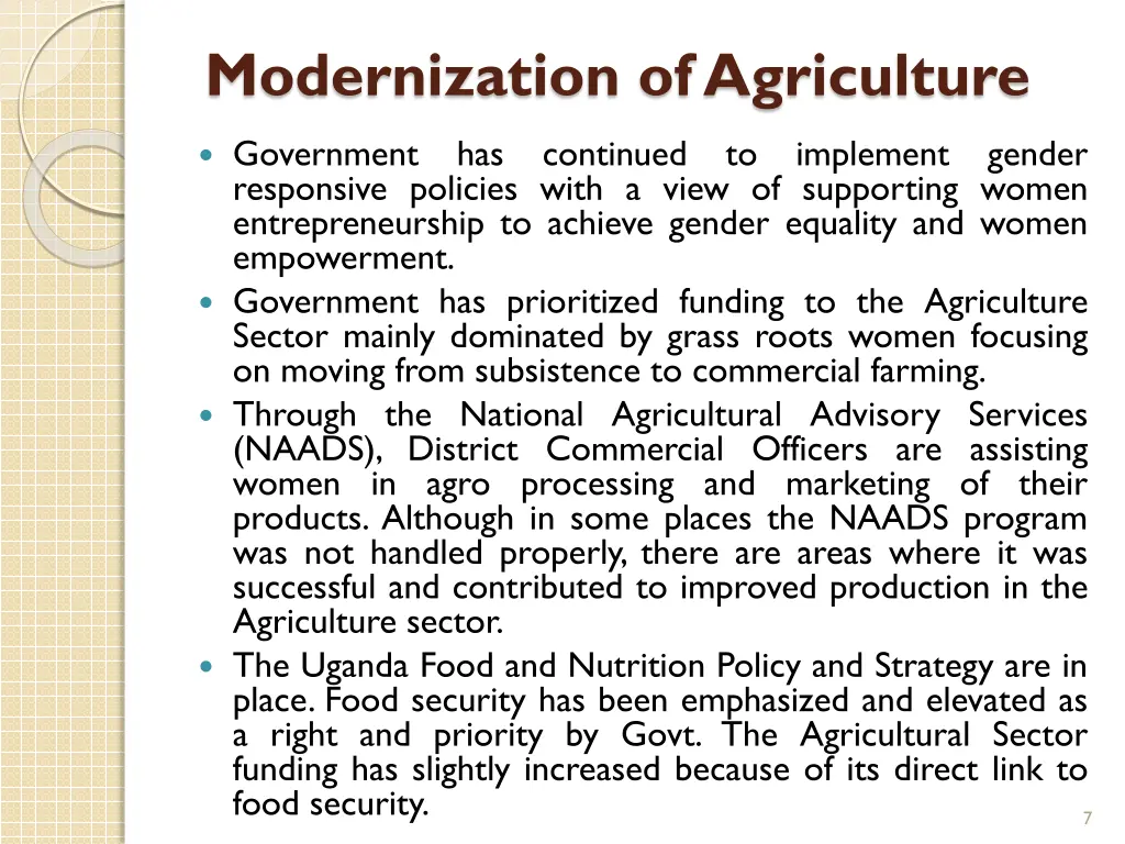 modernization of agriculture