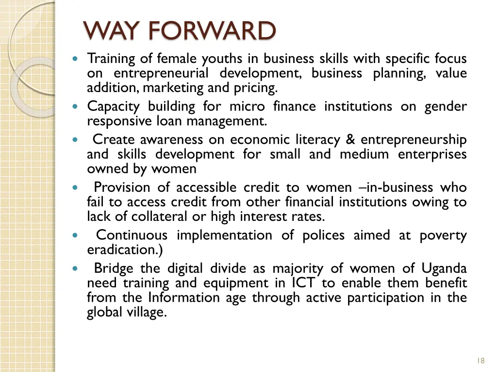 way forward training of female youths in business