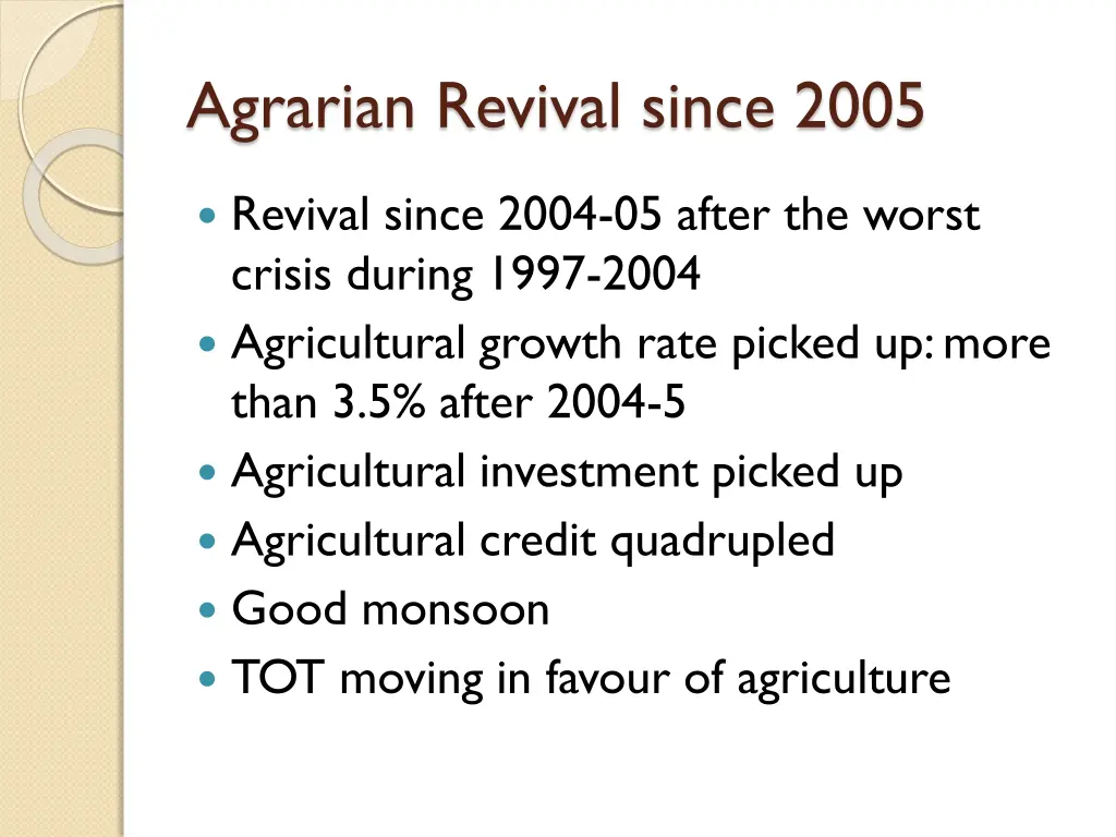 agrarian revival since 2005