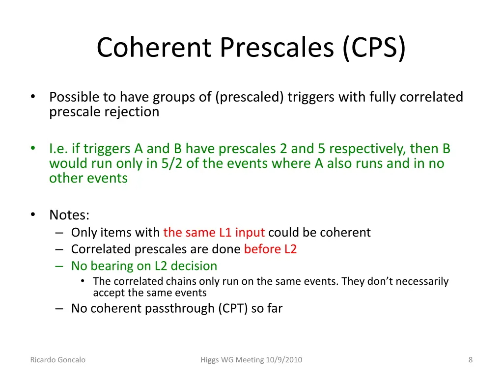 coherent prescales cps