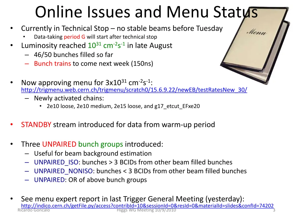 online issues and menu status