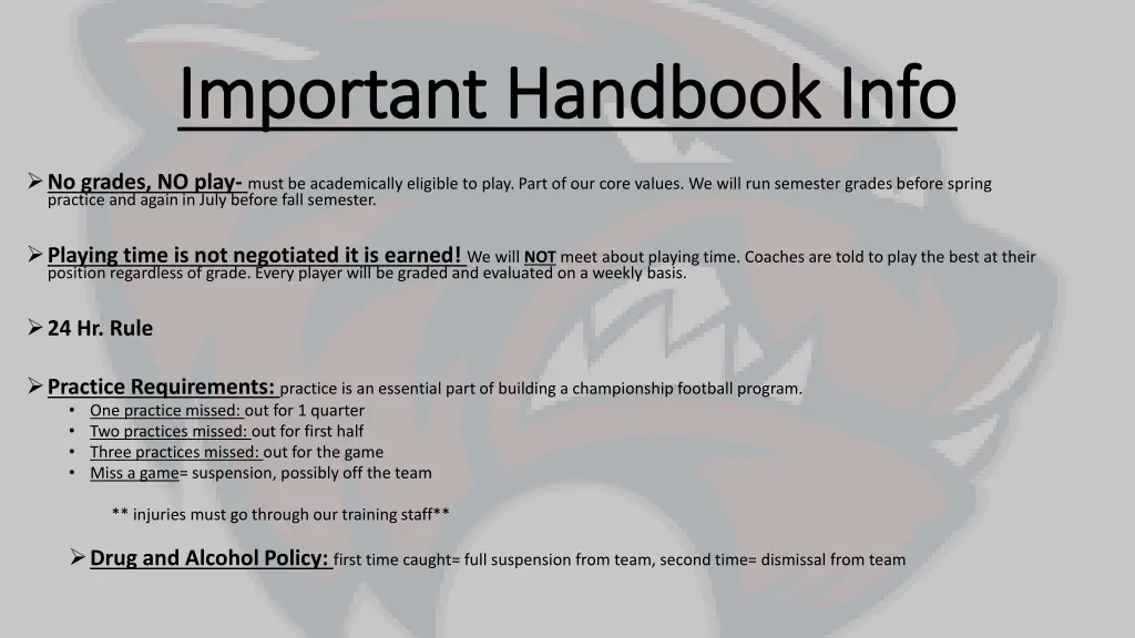 important handbook info important handbook info