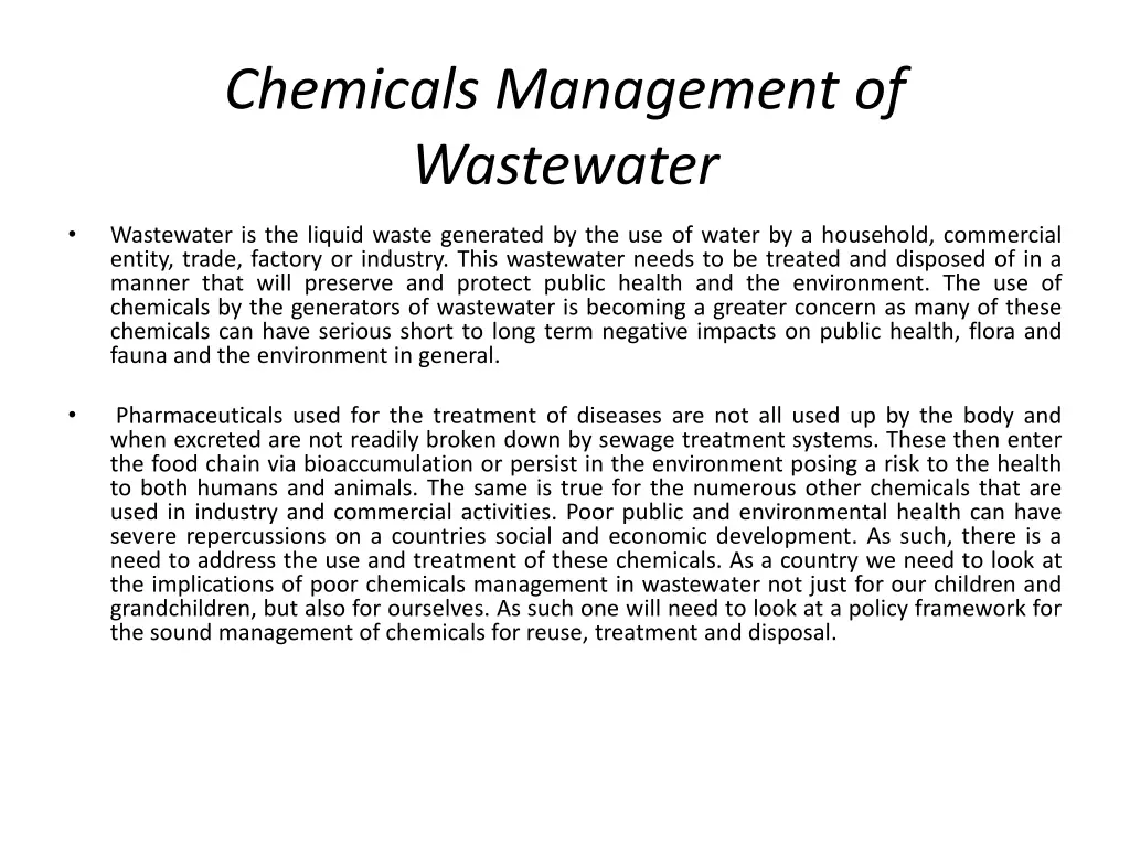 chemicals management of wastewater