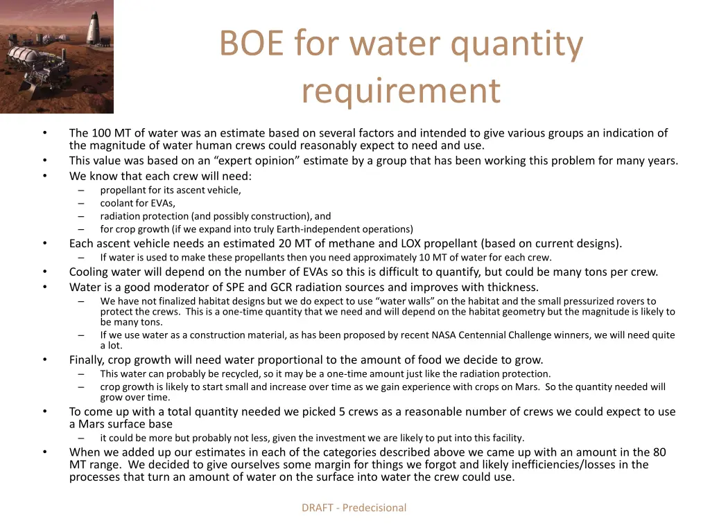 boe for water quantity requirement