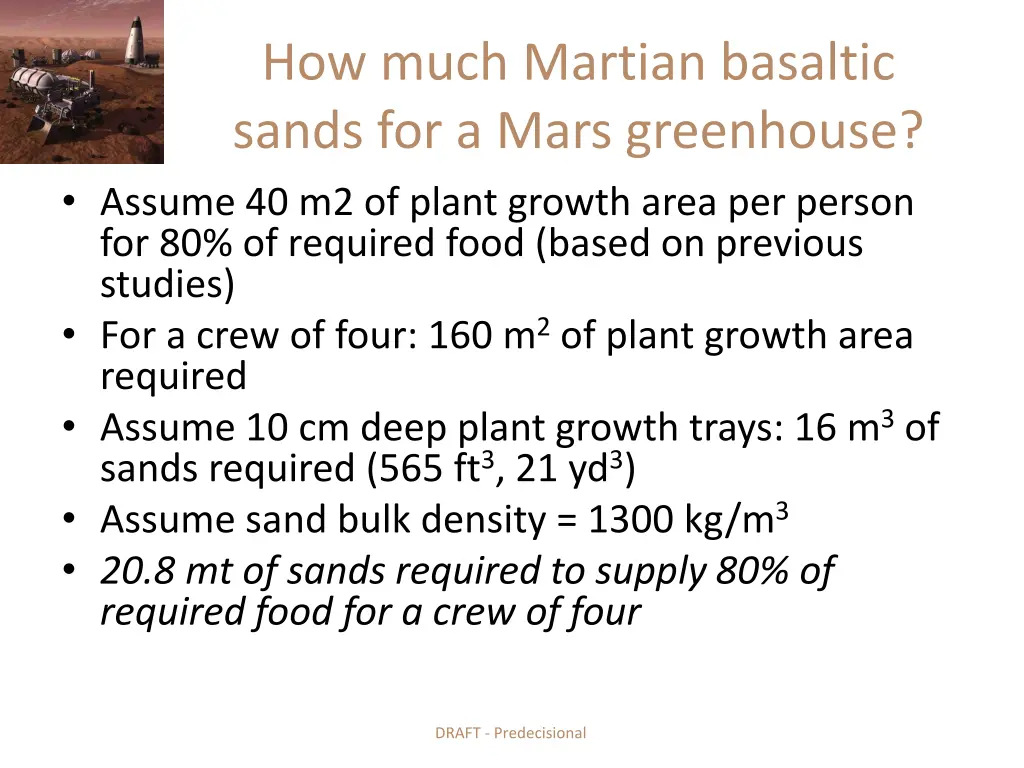 how much martian basaltic sands for a mars