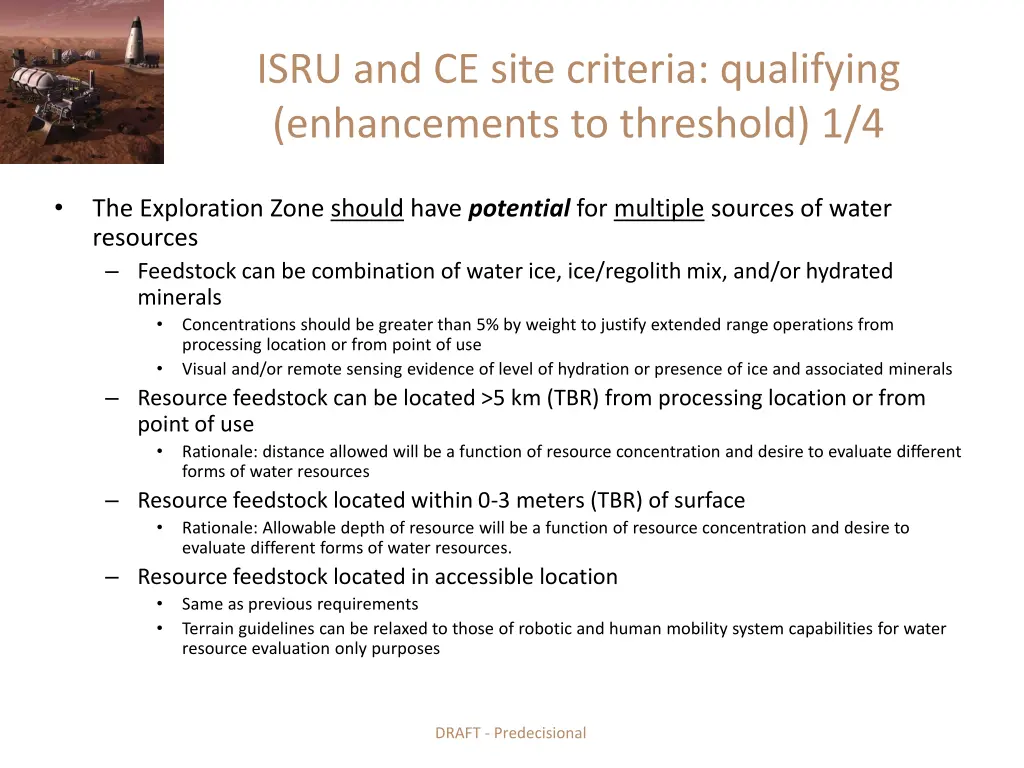 isru and ce site criteria qualifying enhancements