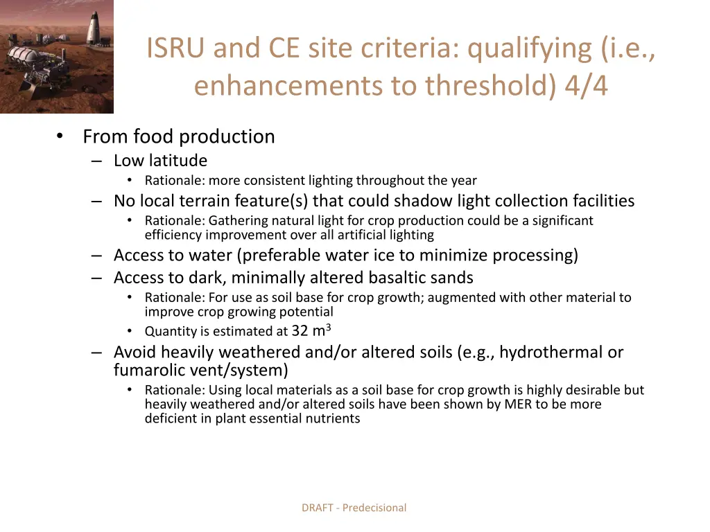 isru and ce site criteria qualifying