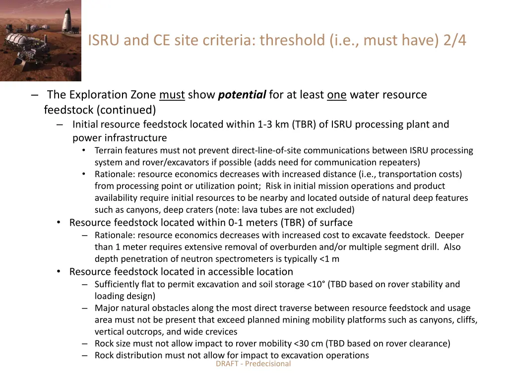 isru and ce site criteria threshold i e must have 1