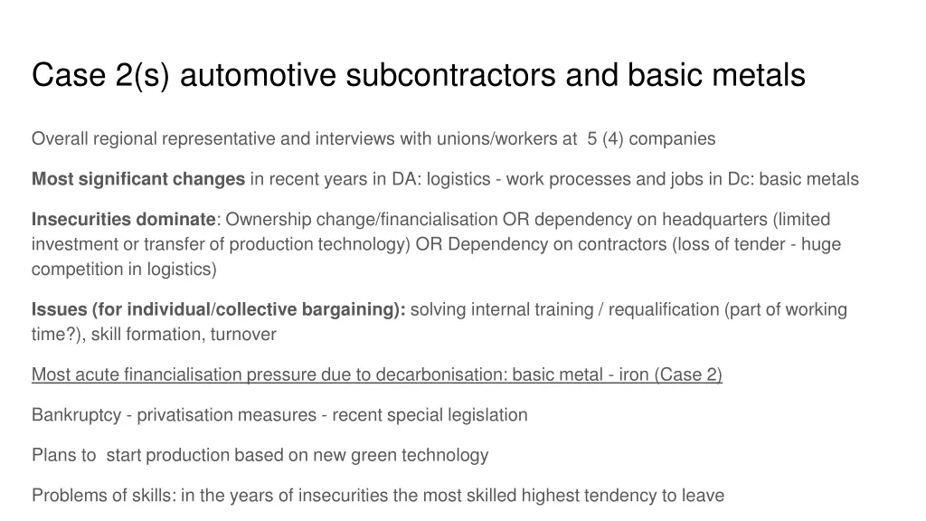 case 2 s automotive subcontractors and basic