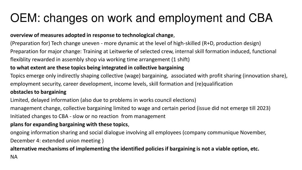 oem changes on work and employment and cba