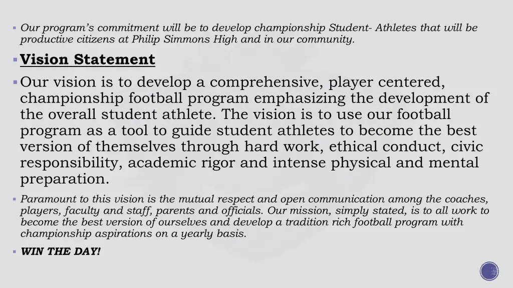 our program s commitment will be to develop