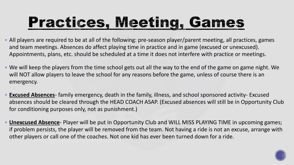 practices meeting games practices meeting games