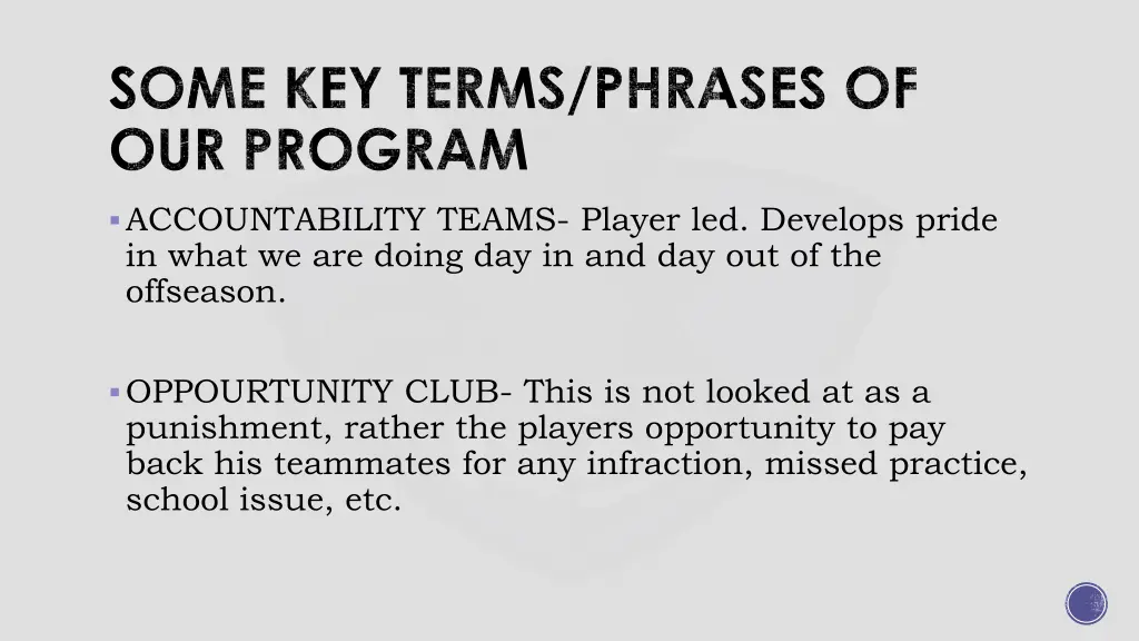 some key terms phrases of our program