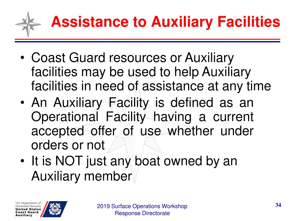 assistance to auxiliary facilities