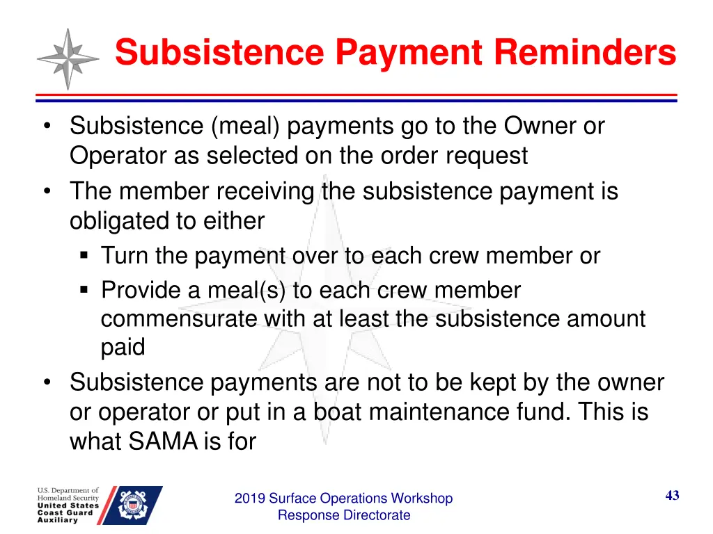 subsistence payment reminders