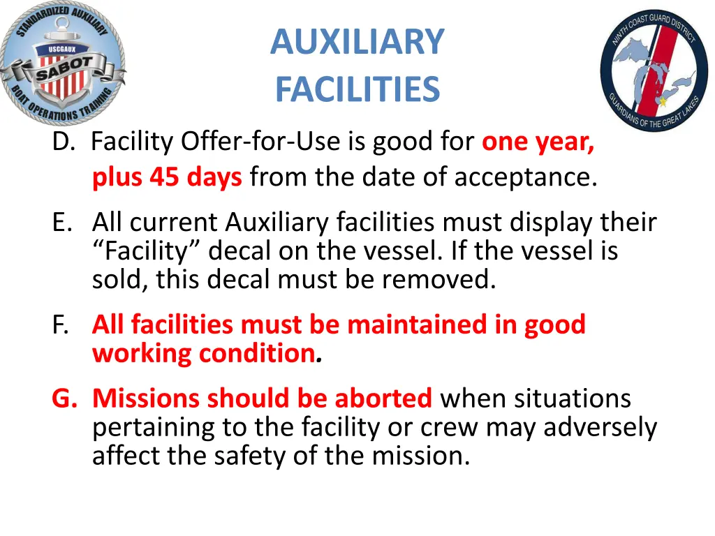 auxiliary facilities 1