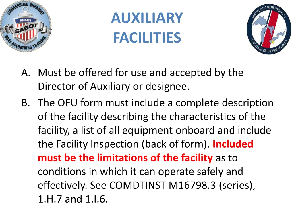 auxiliary facilities