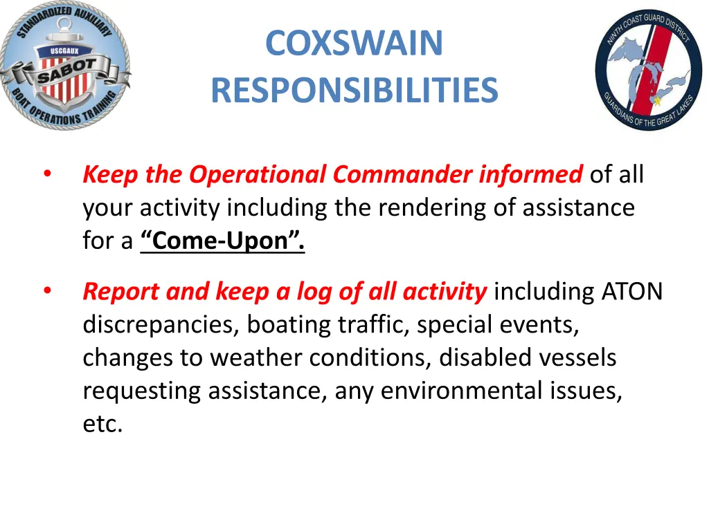 coxswain responsibilities 5