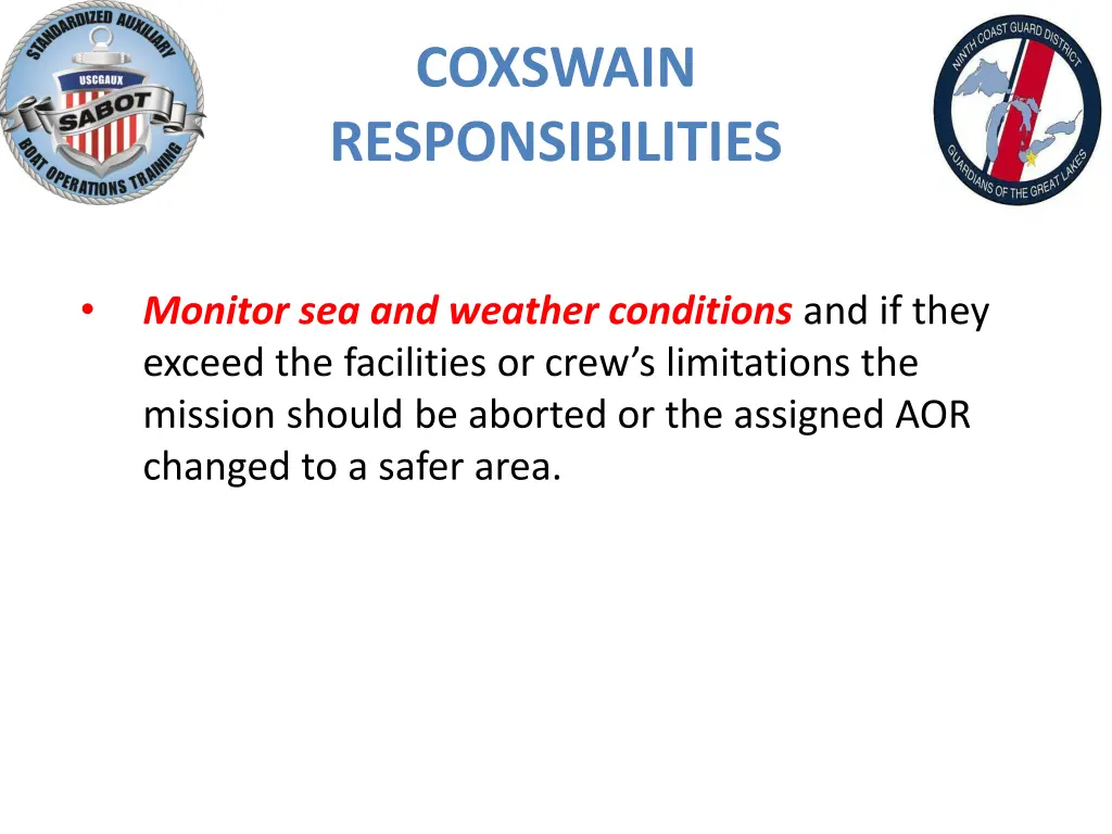 coxswain responsibilities 6