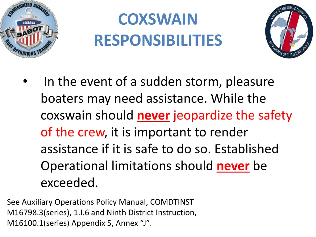 coxswain responsibilities 7