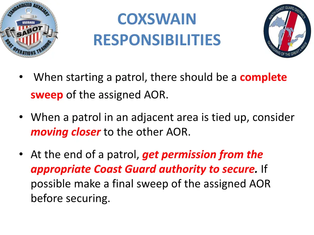 coxswain responsibilities 8