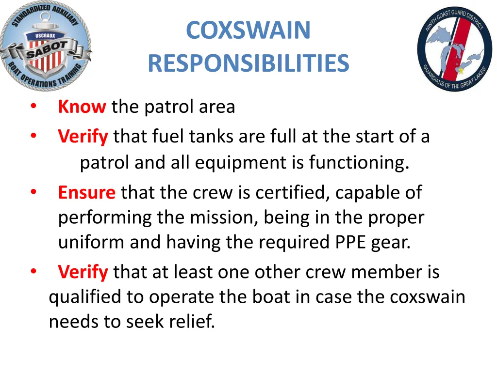 coxswain responsibilities