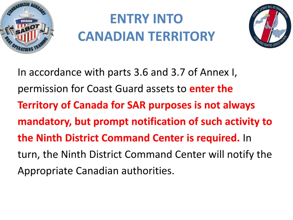 entry into canadian territory