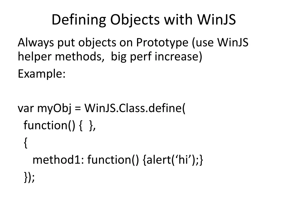 defining objects with winjs