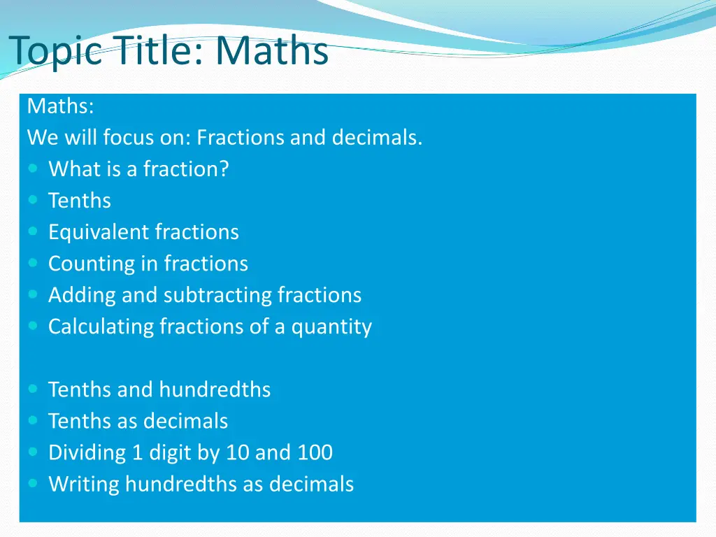 topic title maths