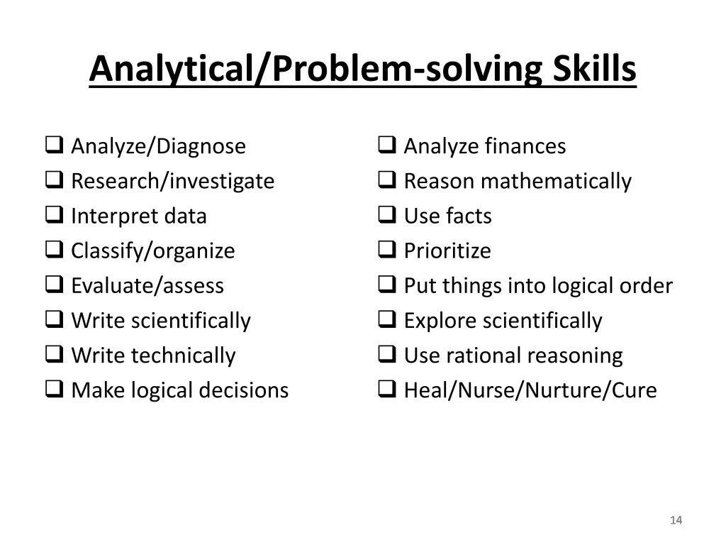 analytical problem solving skills