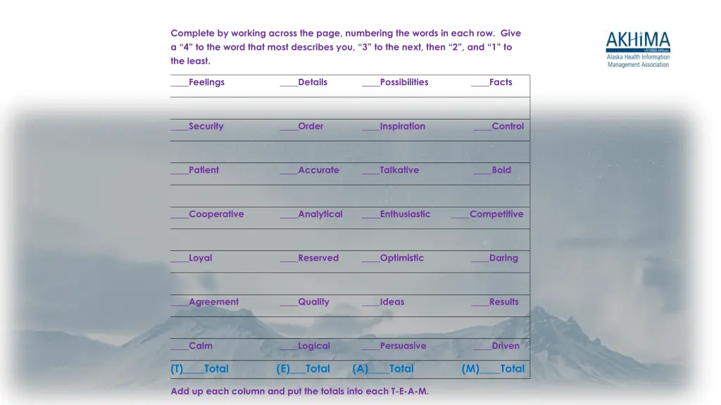 complete by working across the page numbering