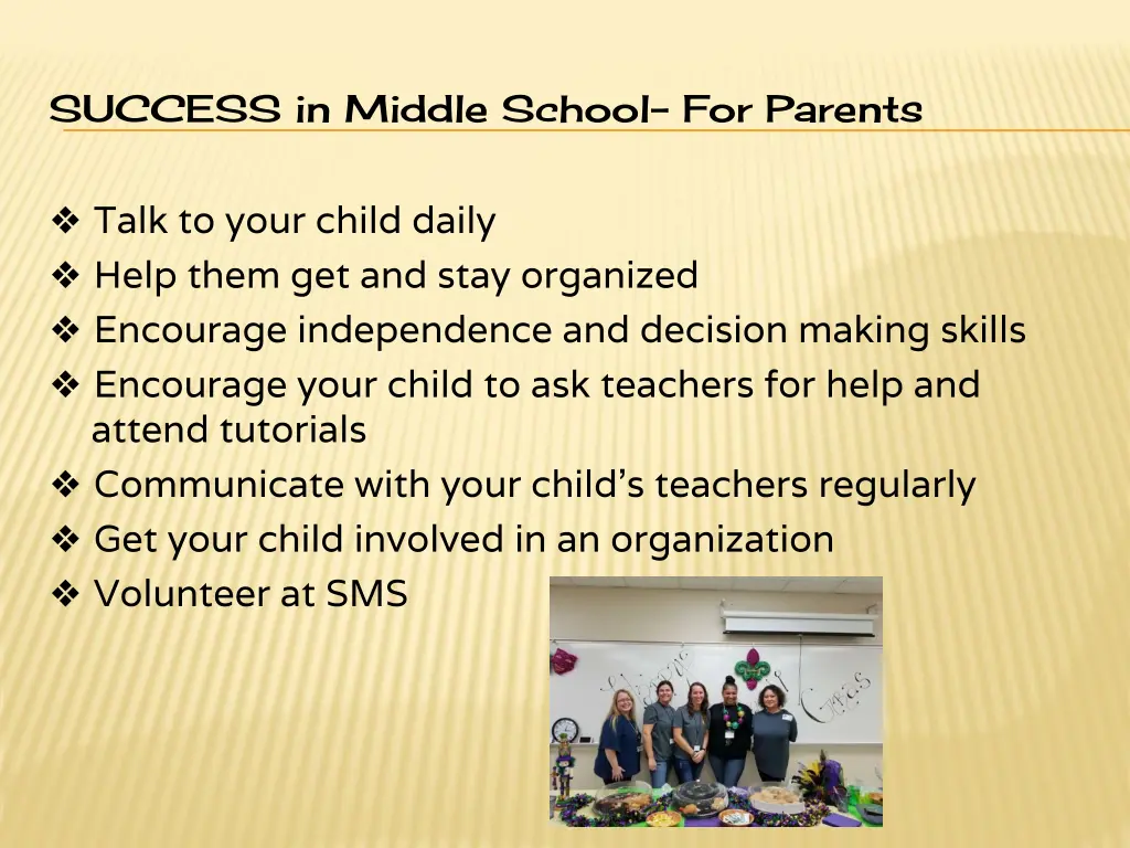 success in middle school for parents