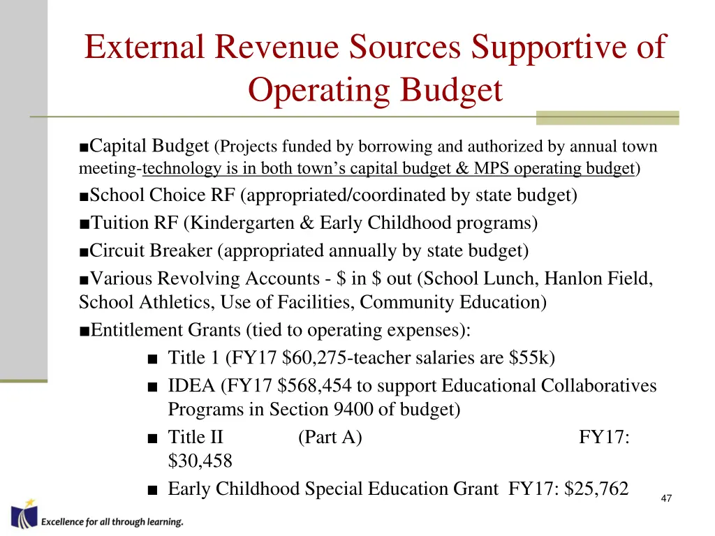 external revenue sources supportive of operating