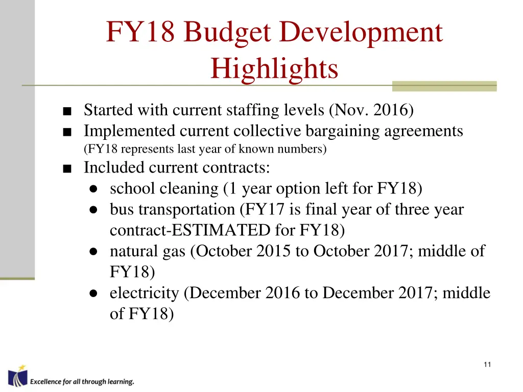 fy18 budget development highlights