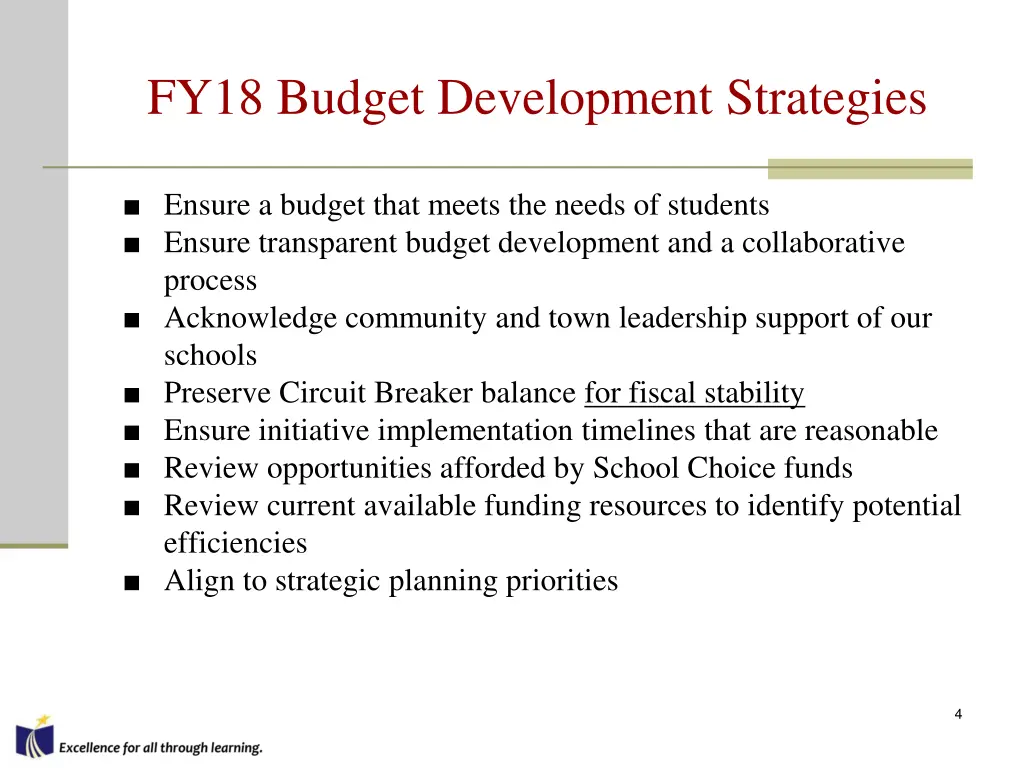 fy18 budget development strategies