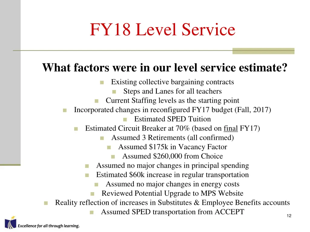 fy18 level service