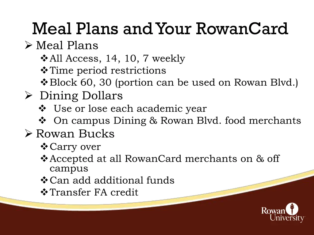 meal plans and your rowancard meal plans