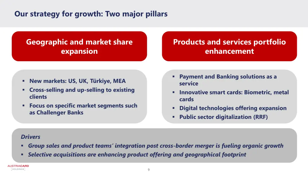 our strategy for growth two major pillars
