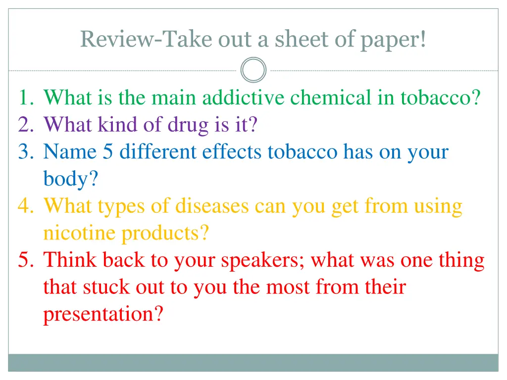 review take out a sheet of paper