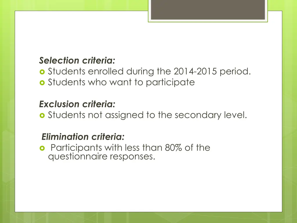 selection criteria students enrolled during