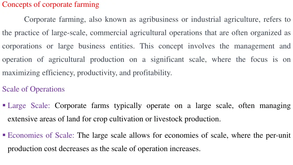 concepts of corporate farming