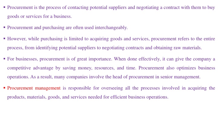 procurement is the process of contacting