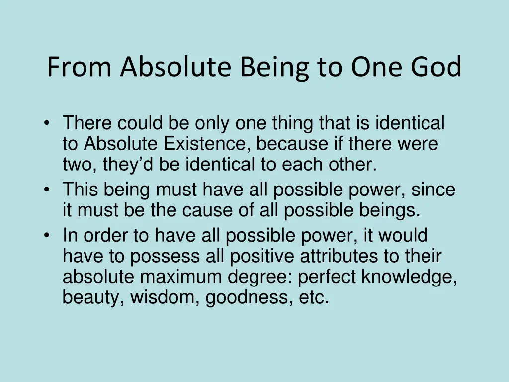 from absolute being to one god