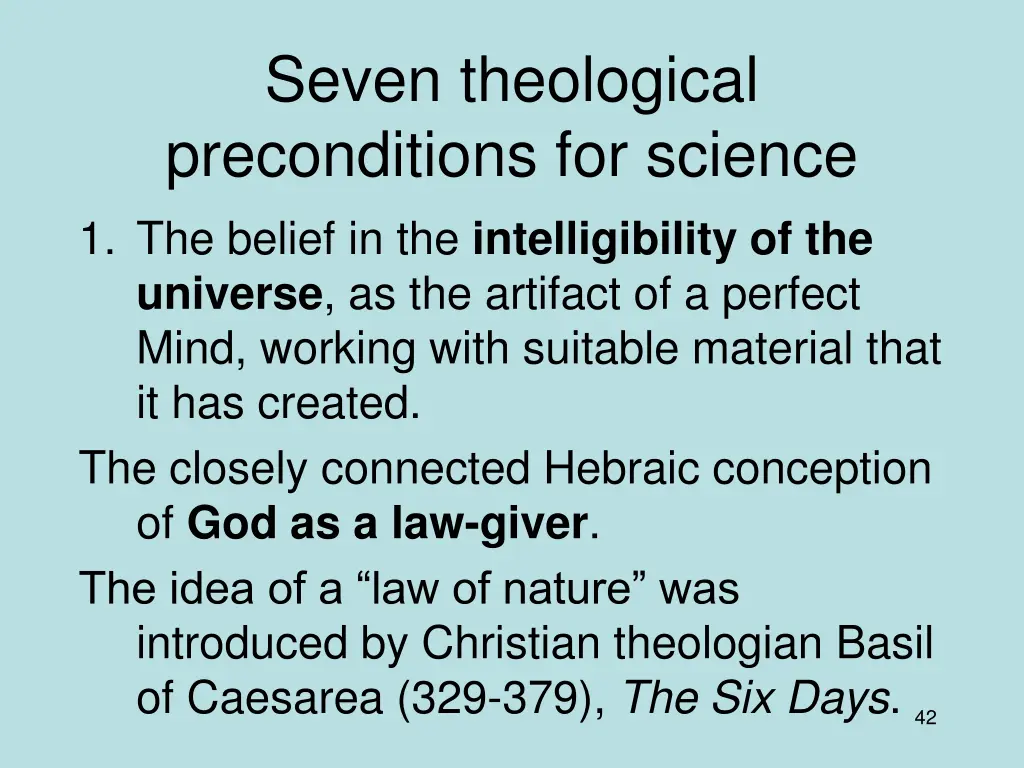 seven theological preconditions for science