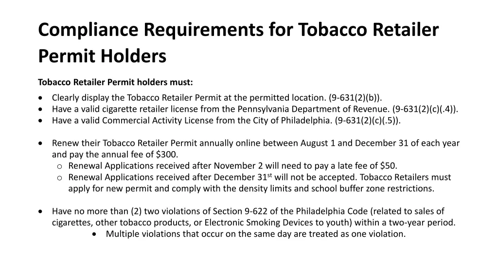 compliance requirements for tobacco retailer