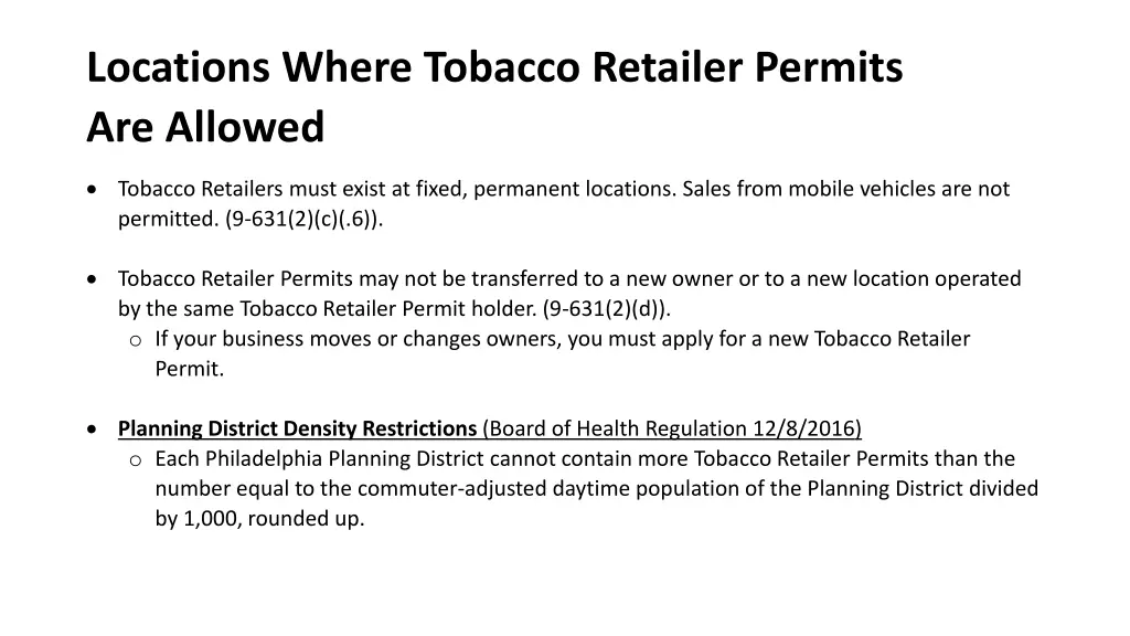 locations where tobacco retailer permits