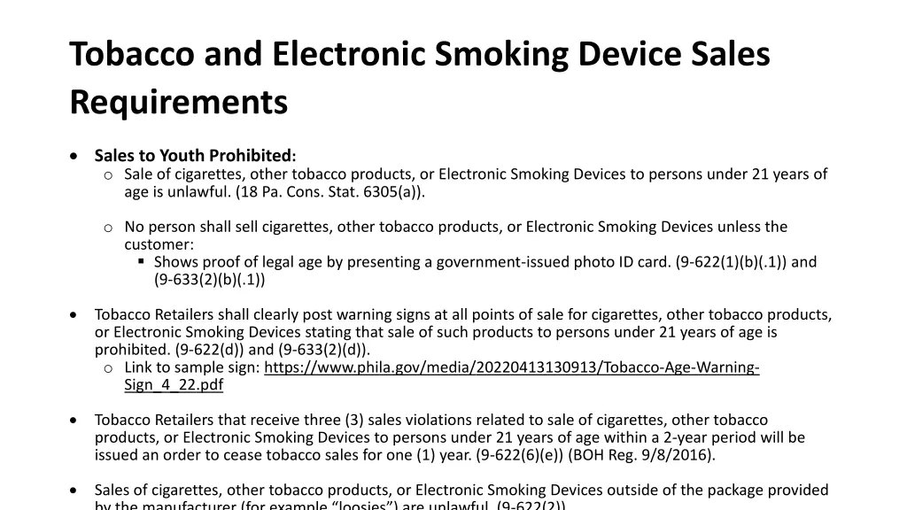 tobacco and electronic smoking device sales